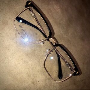 Chrome Hearts Black and Gold Rectangular Eyeglasses